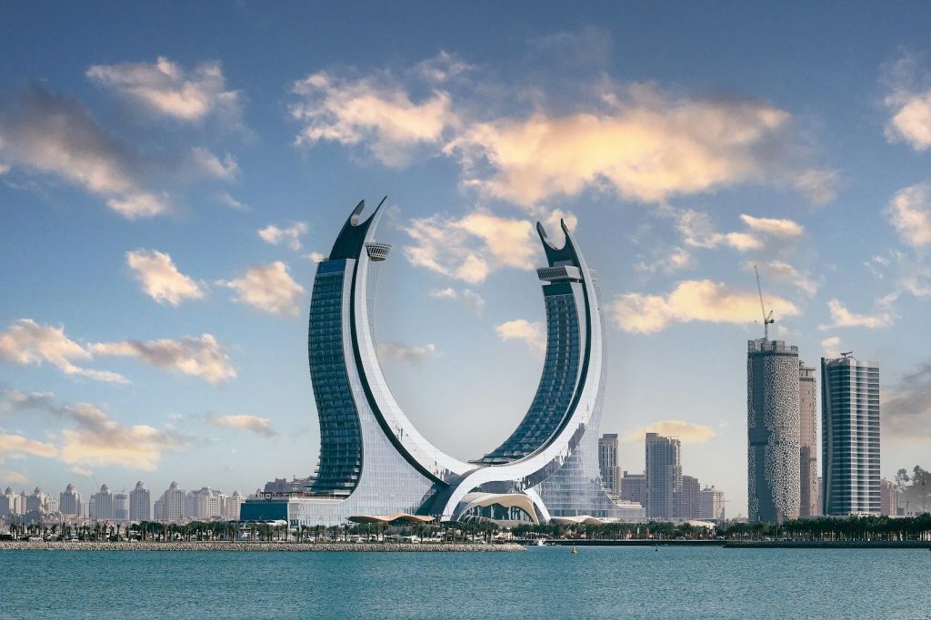 Qatar - a large sculpture in the middle of a body of water